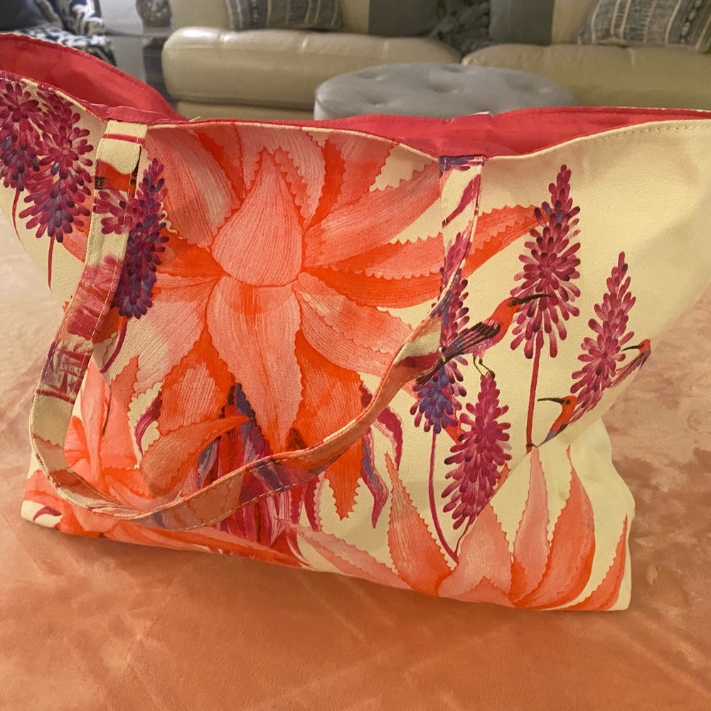 Estée Lauder Pink Floral Canvas Tote Bag